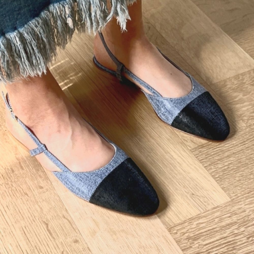 BRAND NEW TOP MODA SLINGBACK LOW BLOCK-HEEL ADJUSTABLE BUCKLE SHOE